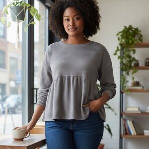 Knox Rose Grey waffle weekend peplum Top in grey xxlg